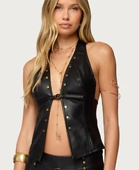 Edikted Womens Reese Split Front Faux Leather Dress