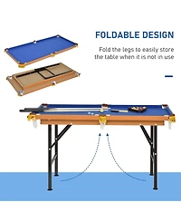 Rbied 55" Foldable Portable Billiards Pool Table for Kids and Adults, Blue Mdf Game Table with Cues, Balls, Rack and Chalk for Family Game Room