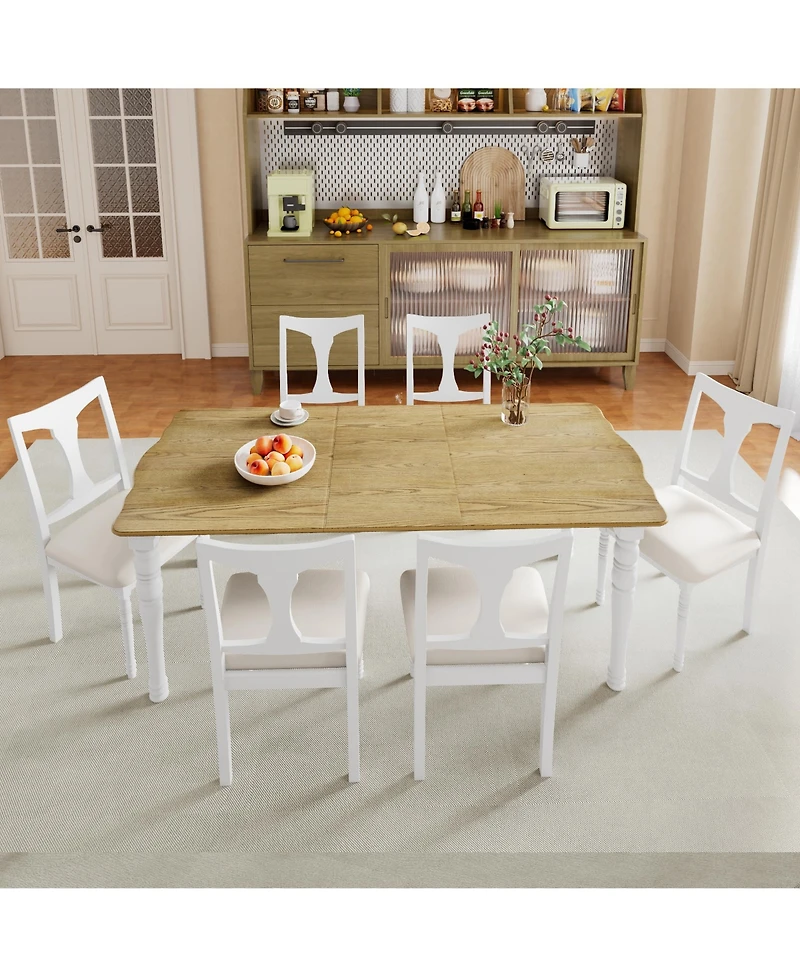 sumyeg 7-Piece Extendable Dining Set with 60-78 Inch Wood Table 6 Upholstered Chairs and Removable Leaf