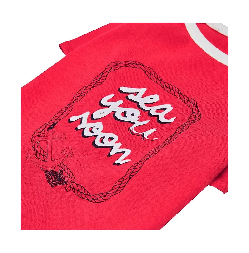 Dogs & Cats Co. Striped Henley Dog Tee with Chest Pocket Red and White 14"