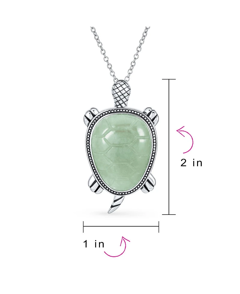 Bling Jewelry Tropical Beach-Inspired Sea Turtle Green Jade Pendant Necklace & Stud Earrings Jewelry Set Oxidized Sterling Silver