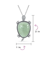 Bling Jewelry Tropical Beach-Inspired Sea Turtle Green Jade Pendant Necklace & Stud Earrings Jewelry Set Oxidized Sterling Silver