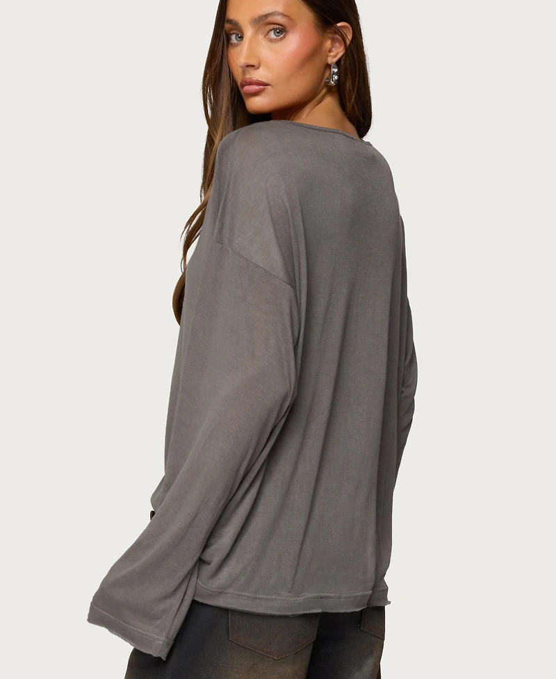 Edikted Women's Oversized Semi Sheer Long Sleeve T Shirt