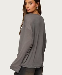 Edikted Women's Oversized Semi Sheer Long Sleeve T Shirt