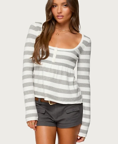 Edikted Women's Lockie Striped Knit Babydoll Top