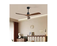 Sofucor 52-inch Modern Black 3-Blade Light Ceiling Fan with Remote Control and Supporting Mobile Device Connection
