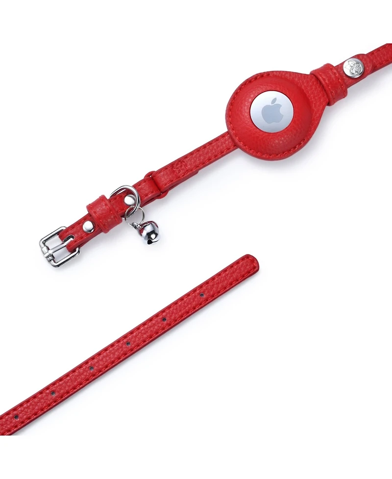 Blueberry Pet Silver-Powered Freshness Microfiber Leather AirTag Cat Collar with Bell Sweet Pink