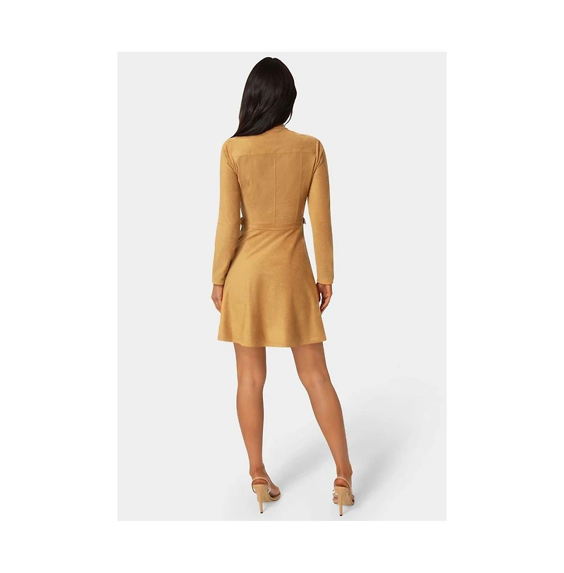Bebe Women's Fit and Flare Long Sleeve Suede Mini Dress
