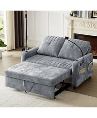 Maison Boucle 53.9" Chenille Pull-Out Sleeper Sofa with Adjustable Backrest, Usb Ports, Cup Holders & Side Storage
