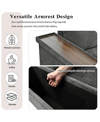 Maison Boucle 91.5" L-Shaped Sleeper Sofa with Pull-Out Bed, Chaise Storage, Tray Armrest & Side Pockets for Apartment or Living Room