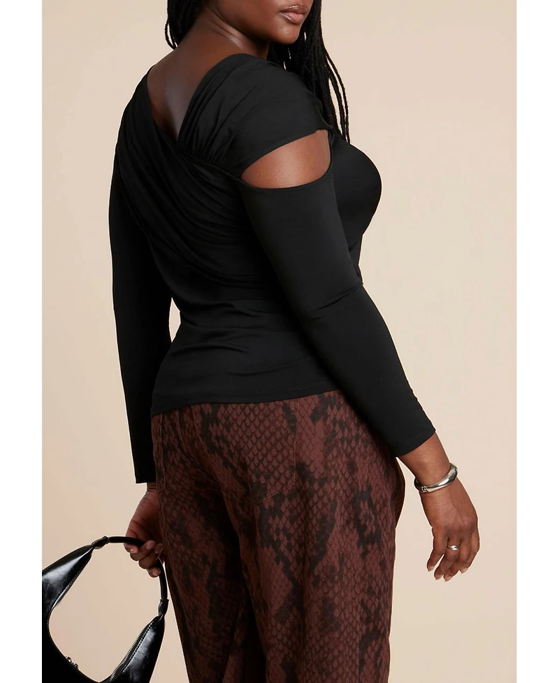 Eloquii Women's Sliced Asym Neck Top