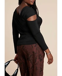 Eloquii Women's Sliced Asym Neck Top