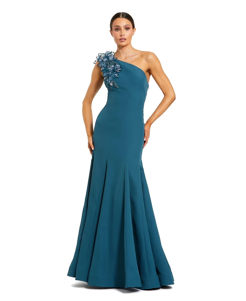 Mac Duggal Women's 3D Flower Details With Crepe One Shoulder Evening Gown