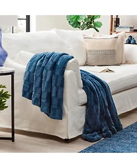 Chanasya Premium Fuzzy Faux Fur Rectangular Embossed Throw Blanket