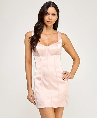 Seni & Cade Juniors' Strappy Corset Sweetheart Neck Mini Dress