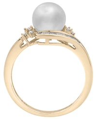 Macy's White Cultured Freshwater Pearl (8mm) and Diamond (1/4 ct. t.w.) Swirl Ring in 14k Yellow Gold