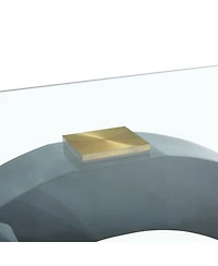 Streamdale Furniture Glass Dining Table with Oc-Shaped Black Mdf Legs & Gold Base