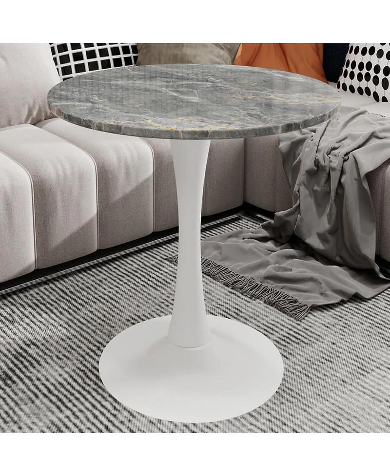 Streamdale Furniture 27.6" White Mid-Century Modern Dining Table with Round Marble Top