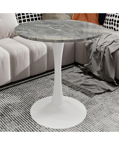 Streamdale Furniture 27.6" White Mid-Century Modern Dining Table with Round Marble Top