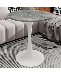 Streamdale Furniture 27.6" White Mid-Century Modern Dining Table with Round Marble Top
