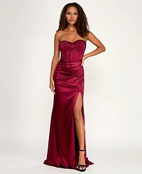 Emerald Sundae Juniors' Strapless Crisscross Corset Gown