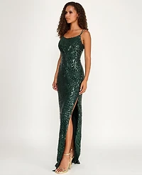 Emerald Sundae Juniors' Sequined Side-Slit Gown, Created for Macy's