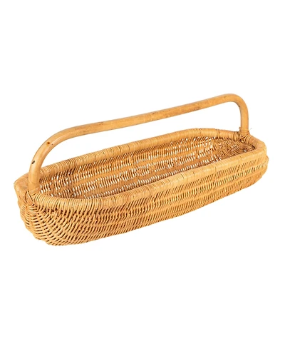 Storied Home Hand-Woven Rattan Basket with Handle, Natural