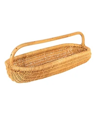 Storied Home Hand-Woven Rattan Basket with Handle, Natural