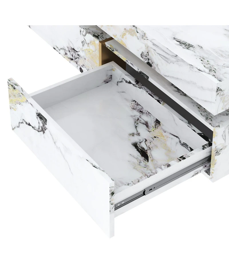 Streamdale Furniture Modern Marble Coffee Table with 4 Drawers, White, 43.3