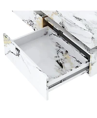 Streamdale Furniture Modern Marble Coffee Table with 4 Drawers, White, 43.3