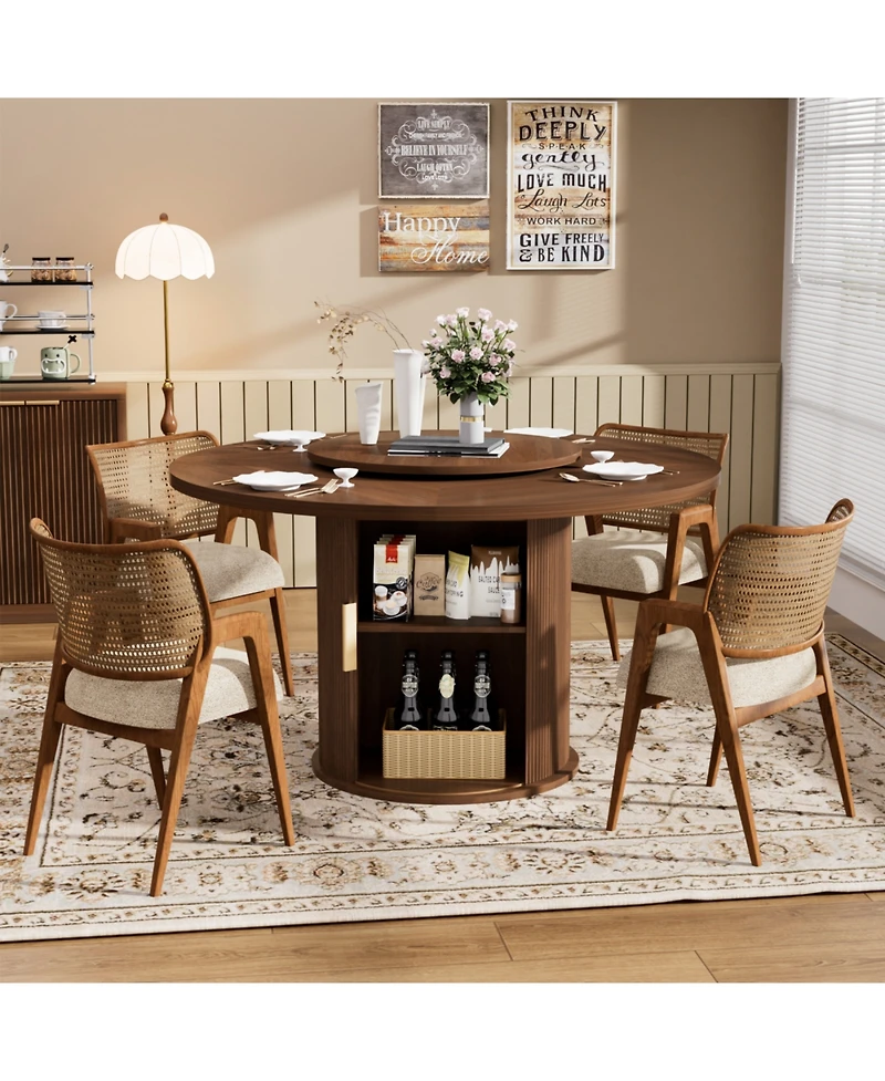Streamdale Furniture 55" Round Dining Table for Six with Storage & Rotating Tray (Walnut)