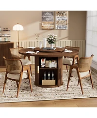 Streamdale Furniture 55" Round Dining Table for Six with Storage & Rotating Tray (Walnut)