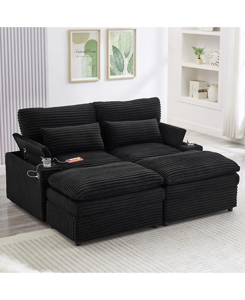Streamdale Furniture Loveseat Sofa 70.9" Sectional Convertible Bed w/Storage, Ottomans, Usb & Cup Holders