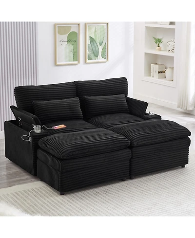 Streamdale Furniture Loveseat Sofa 70.9" Sectional Convertible Bed w/Storage, Ottomans, Usb & Cup Holders