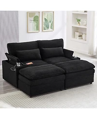 Streamdale Furniture Loveseat Sofa 70.9" Sectional Convertible Bed w/Storage, Ottomans, Usb & Cup Holders
