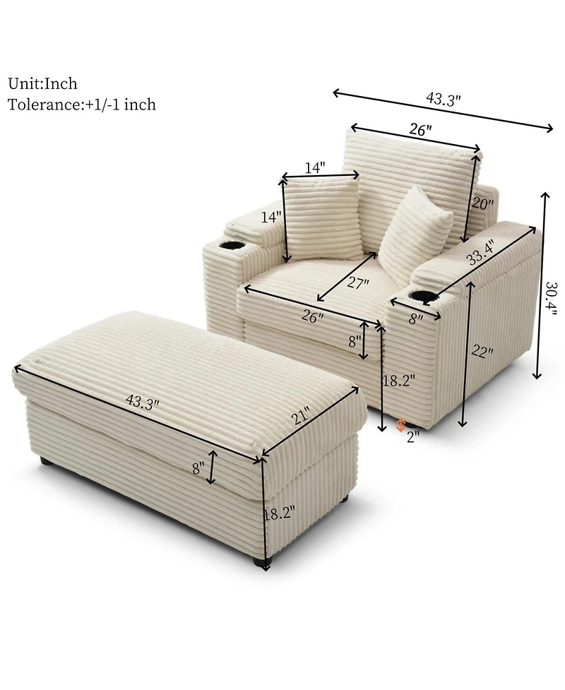 Streamdale Furniture Streamdale Oversized Accent Chair with Ottoman, Cream