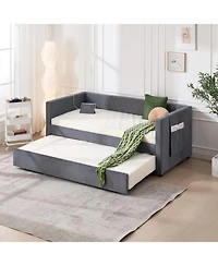 Streamdale Furniture Streamdale Twin Upholstered Daybed with Trundle, Usb, Side Pockets - Grey