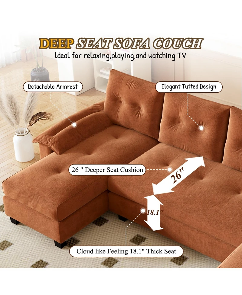 Streamdale 104.7" U-Shaped Sleeper Sofa with Pull Out Bed, Convertible Couch Bed, Orange