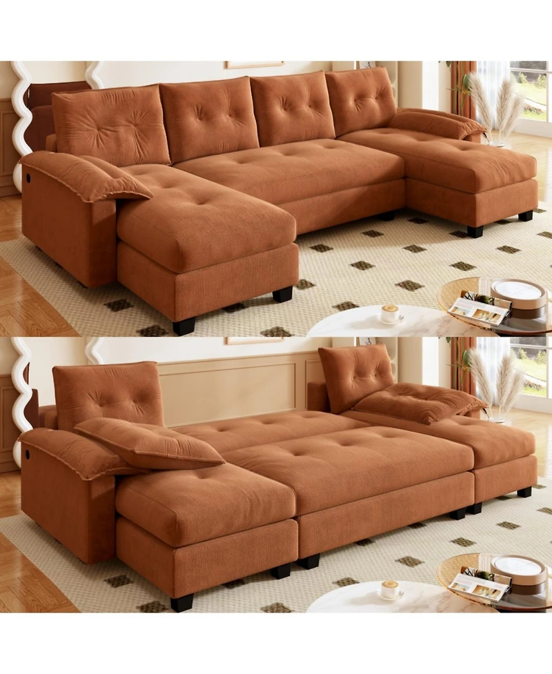 Streamdale 104.7" U-Shaped Sleeper Sofa with Pull Out Bed, Convertible Couch Bed, Orange