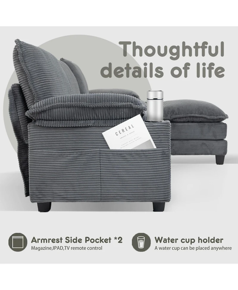 Streamdale FurnitureModern 3+1 L-Shaped Corduroy Sofa with Ottoman, Cloud Couch for Living Room.