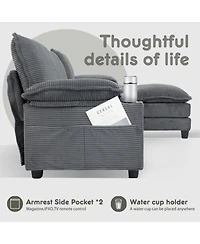Streamdale FurnitureModern 3+1 L-Shaped Corduroy Sofa with Ottoman, Cloud Couch for Living Room.