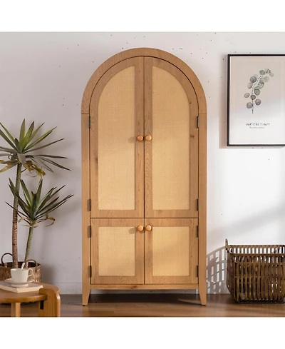 Streamdale Furniture Streamdale Arched Kitchen Pantry Cabinet, 63.39" Tall Rattan Storage Cabinet