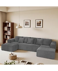 Streamdale Furniture Streamdale Modular U-Shaped 4-Seater Sofa, 132-inch, Reversible Chaise, Gray Corduroy