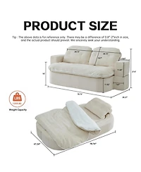 Streamdale Furniture Modern Floor Sofa with 2 Pillows, Convertible Corduroy Sleeper Sofa Bed