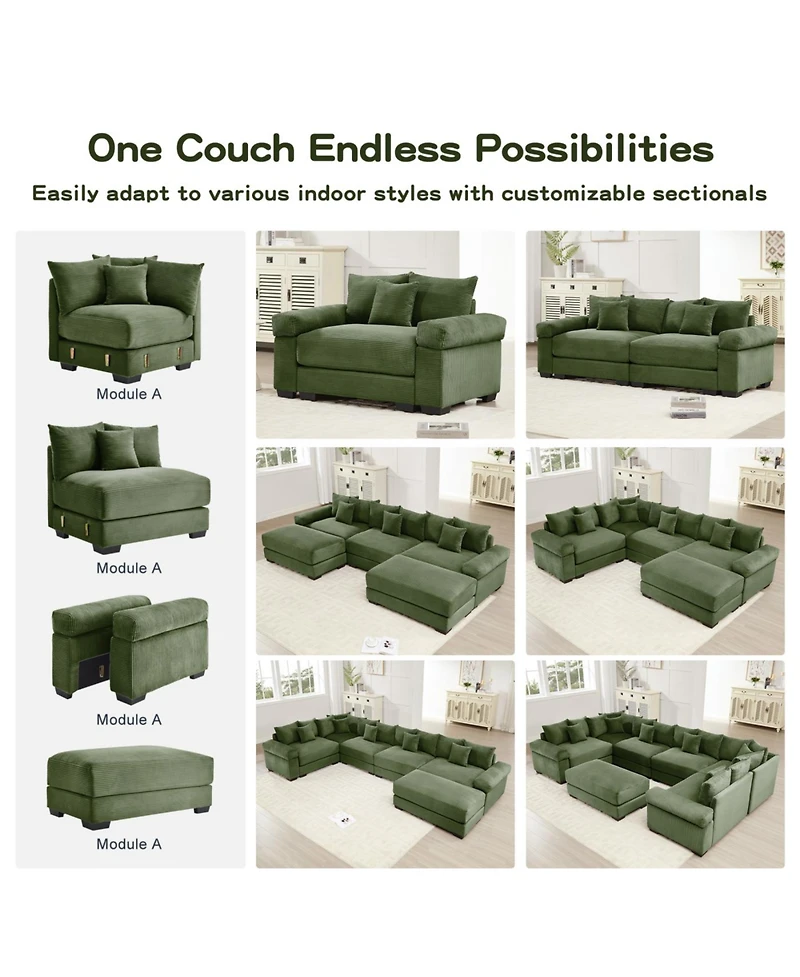 Streamdale 92" Oversized Cloud Modular Sectional Couch, Corduroy, Green