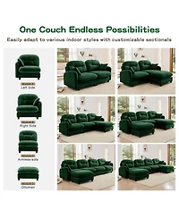 Streamdale Furniture Streamdale Three-Seater Modular Sectional Couch, Soft Chenille Fabric, Green