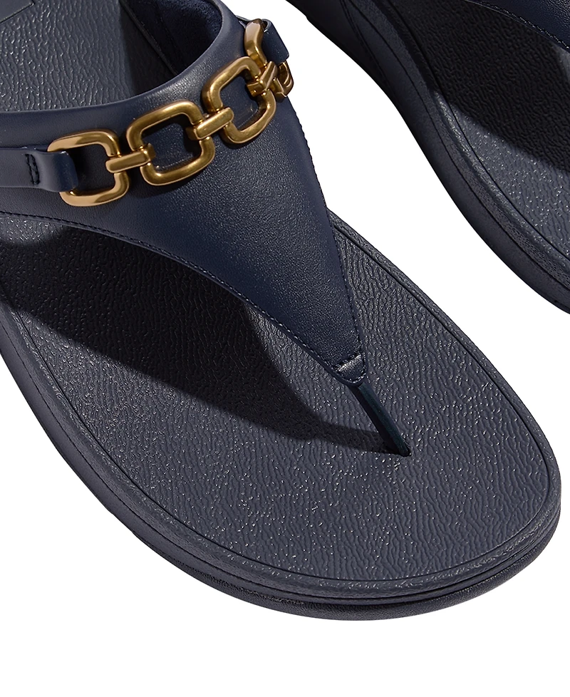 FitFlop Women's Lulu Square-Chain Leather Toe-Post Wedge Sandals