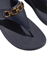 FitFlop Women's Lulu Square-Chain Leather Toe-Post Wedge Sandals