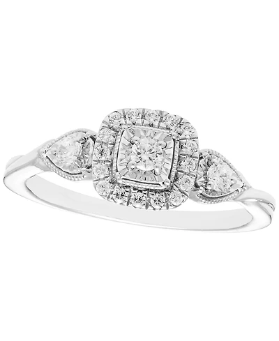 Macy's Diamond 3-Stone Halo Ring (1/4 ct. t.w.) in 10k White Gold