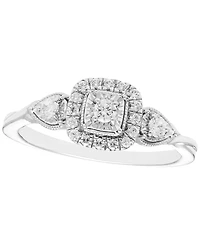 Macy's Diamond 3-Stone Halo Ring (1/4 ct. t.w.) in 10k White Gold